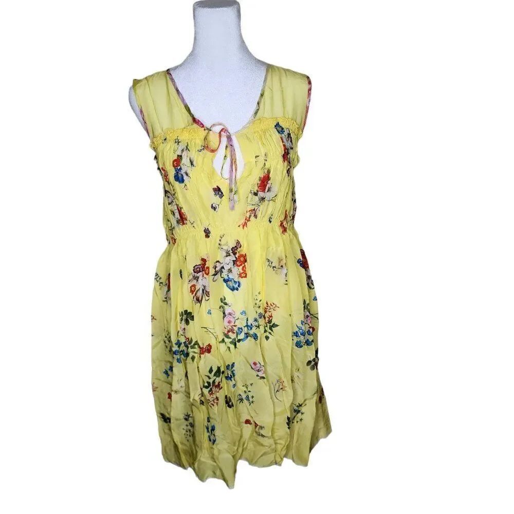 Johnny Was Sleeveless Tiered Floral Sundress Womens Size S Yellow NEW